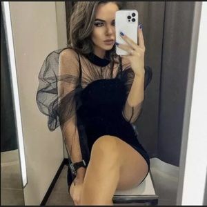 COPY - ZARA VELVET DRESS BLACK ORGANZA PUFF SLEEV…